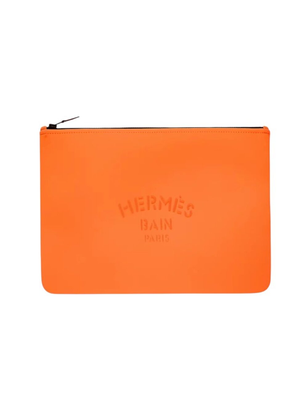 Hermes Paris Neobain Flat Travel Case Pouch Orange Top Zip Large Embossed Bain
